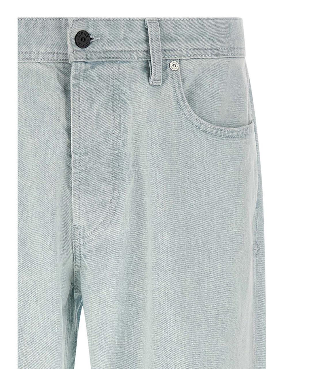 STONE ISLAND Голубые хлопковые прямые джинсы, фото 3