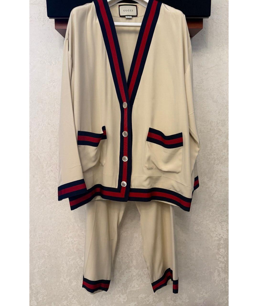 GUCCI Бежевый шелковый костюм с брюками, фото 5