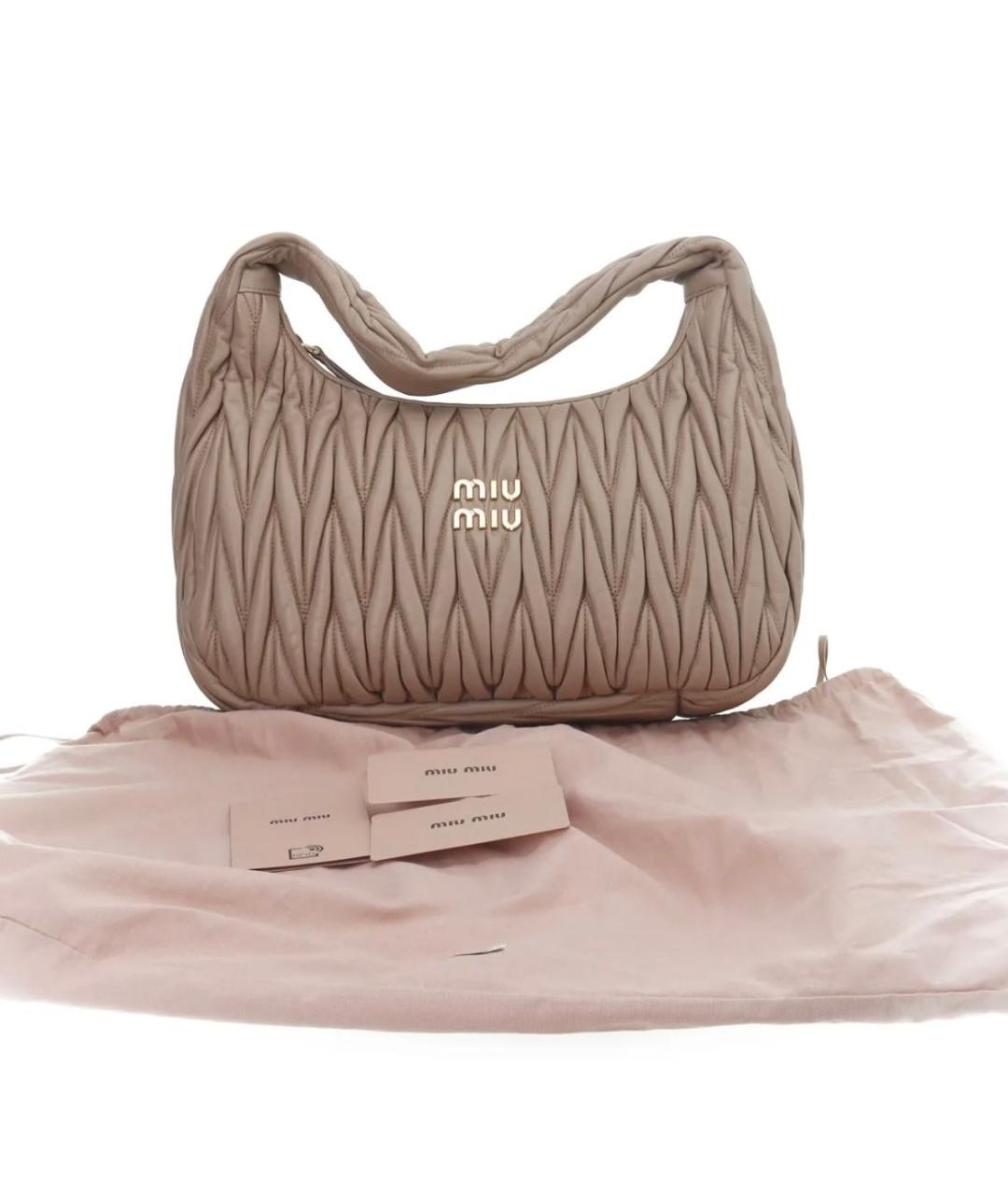 MIU MIU Бежевая кожаная сумка с короткими ручками, фото 6