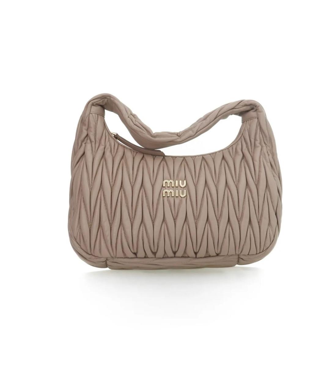 MIU MIU Бежевая кожаная сумка с короткими ручками, фото 2