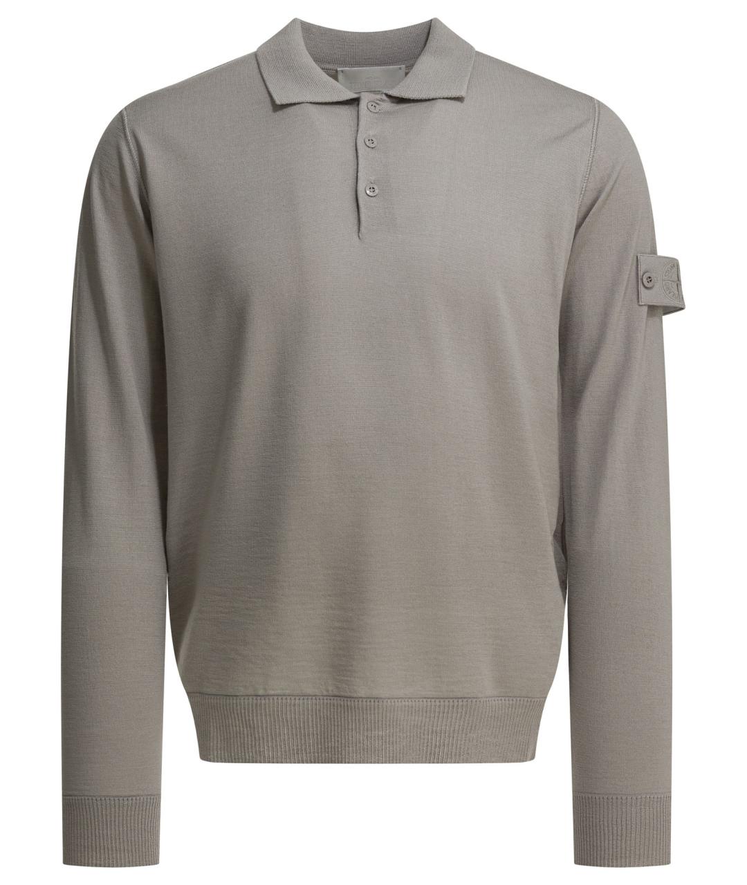 STONE ISLAND Серое поло с длинным рукавом, фото 1