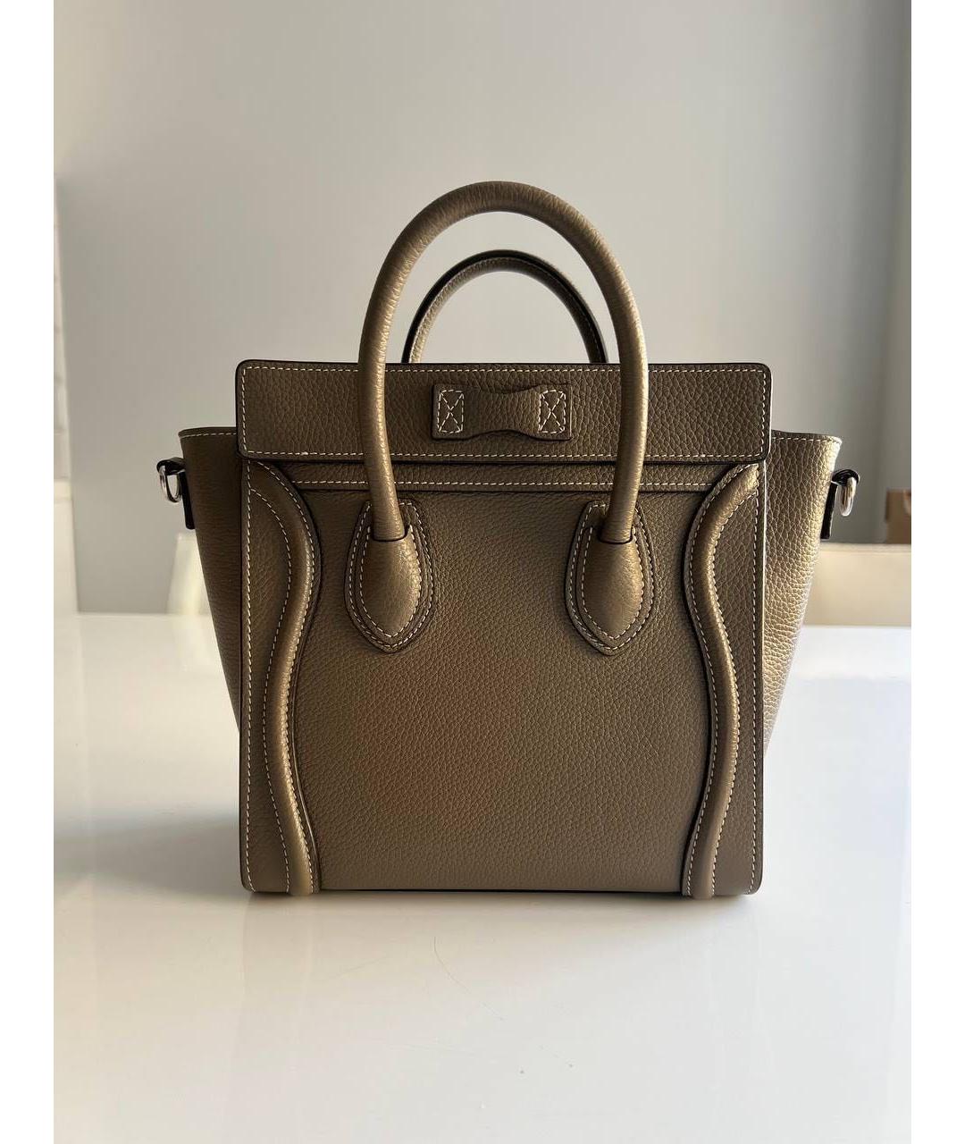 CELINE Коричневая кожаная сумка с короткими ручками, фото 2