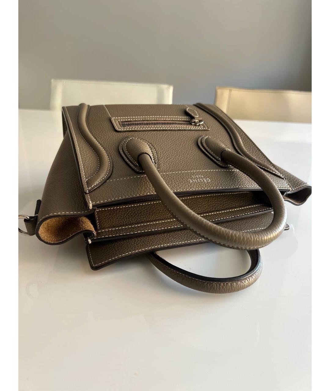 CELINE Коричневая кожаная сумка с короткими ручками, фото 4