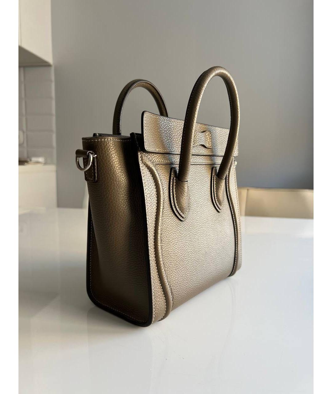 CELINE Коричневая кожаная сумка с короткими ручками, фото 3