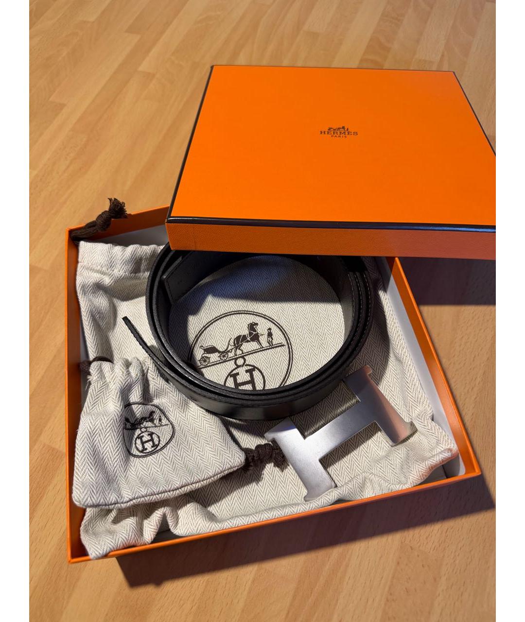 HERMES Черный кожаный ремень, фото 2