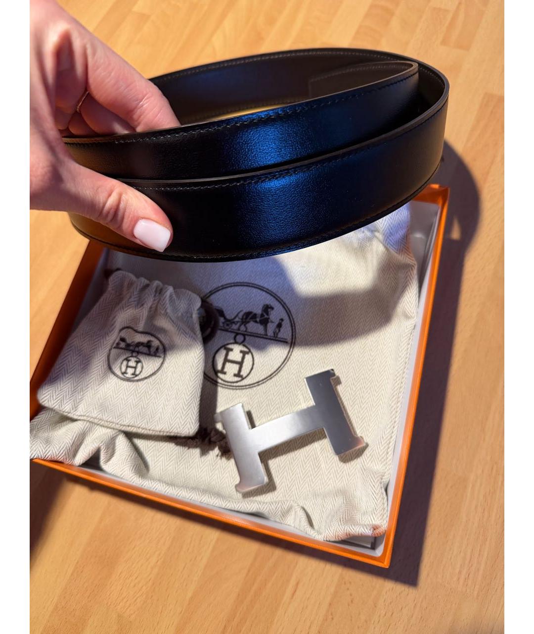 HERMES Черный кожаный ремень, фото 3