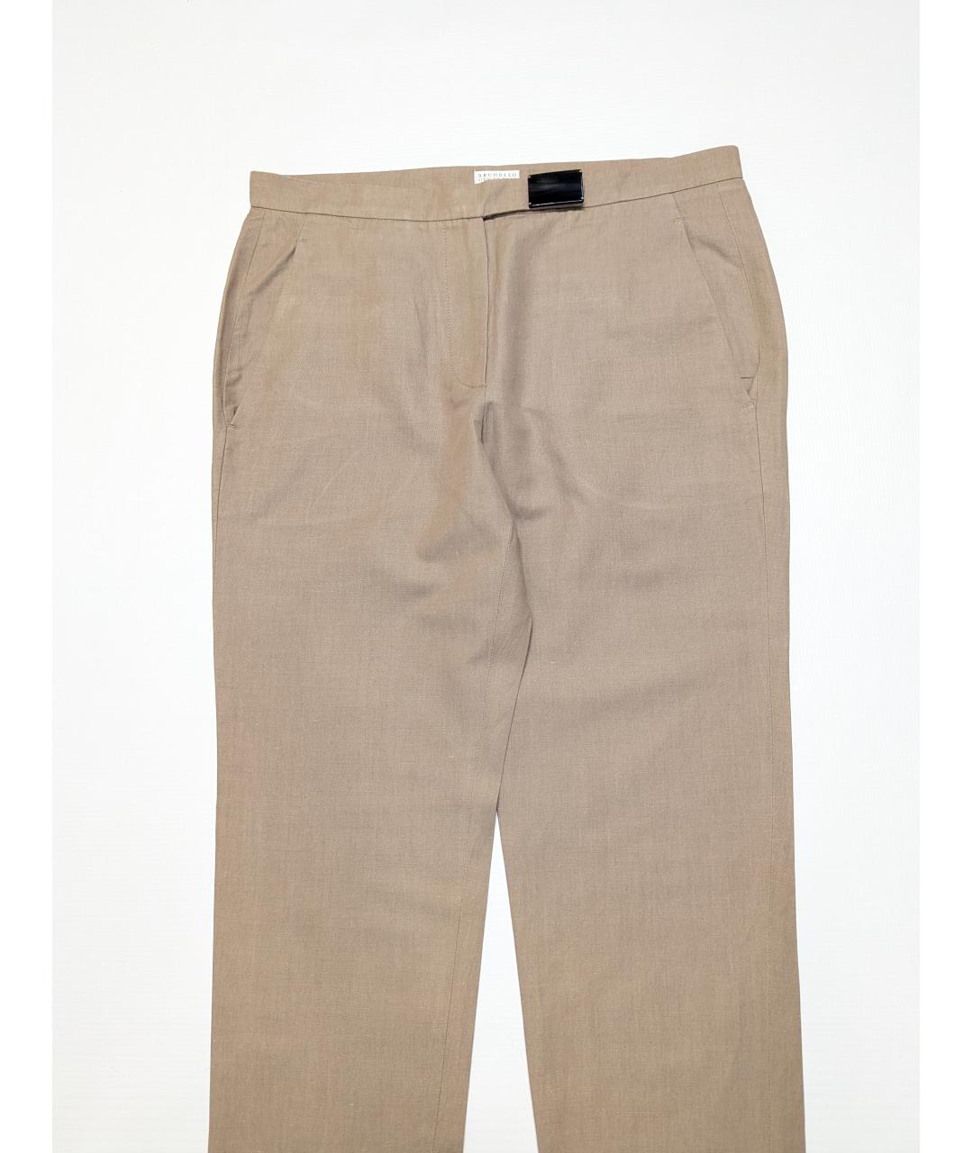 BRUNELLO CUCINELLI Бежевые хлопковые прямые брюки, фото 4