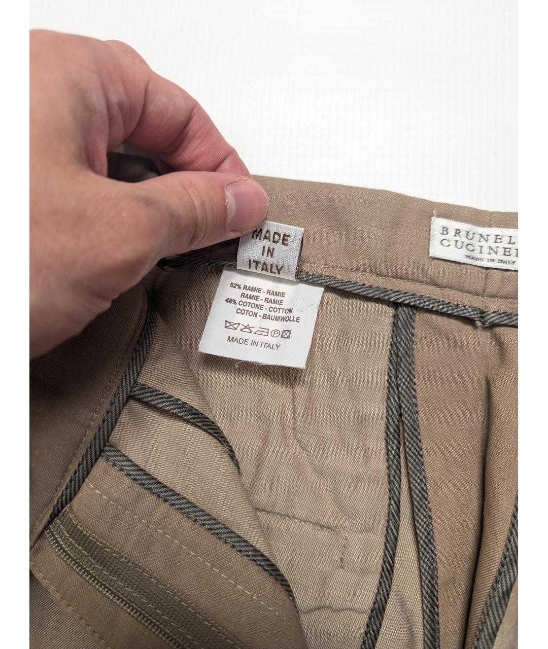 BRUNELLO CUCINELLI Бежевые хлопковые прямые брюки, фото 3