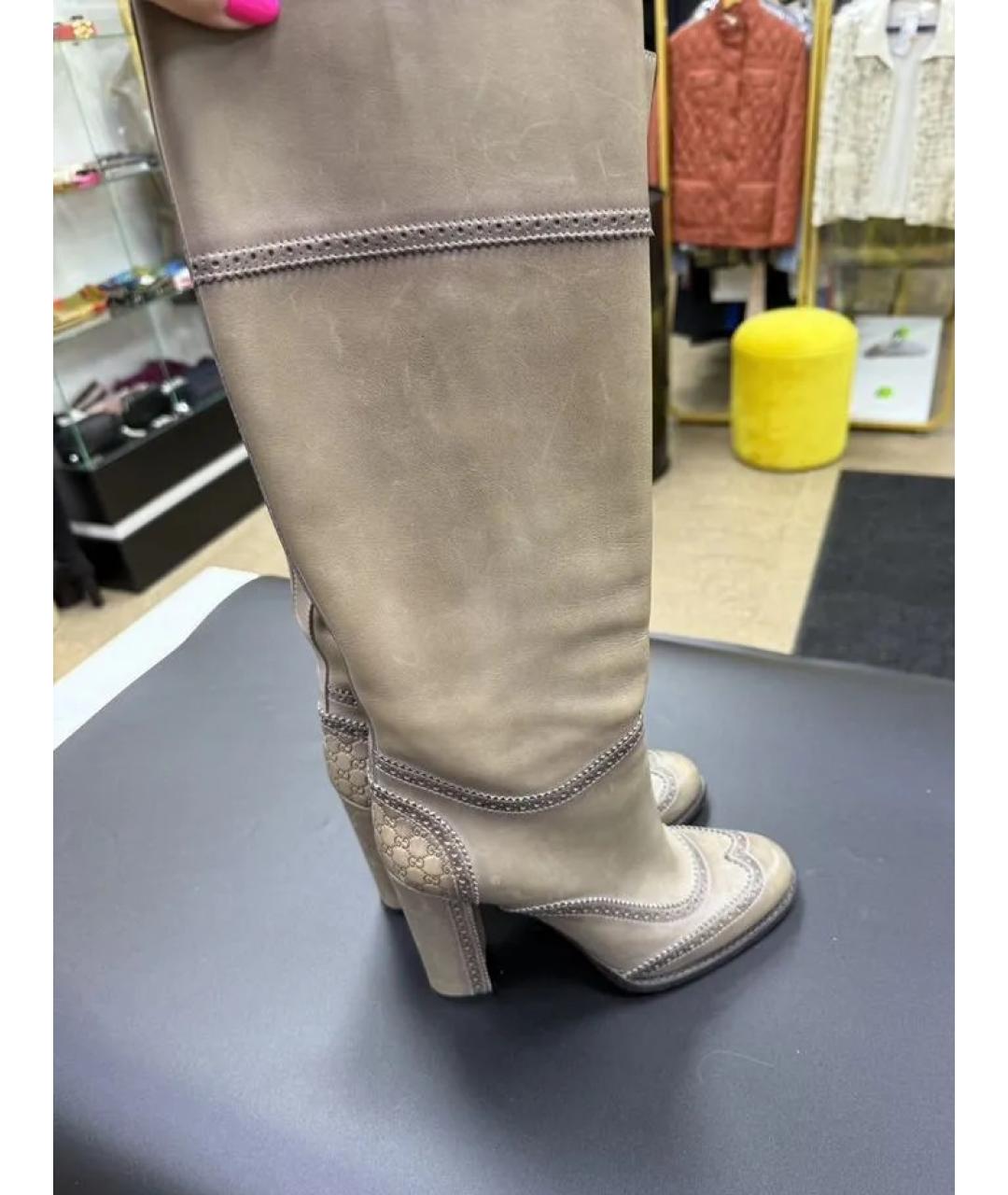 GUCCI Бежевые кожаные сапоги, фото 2