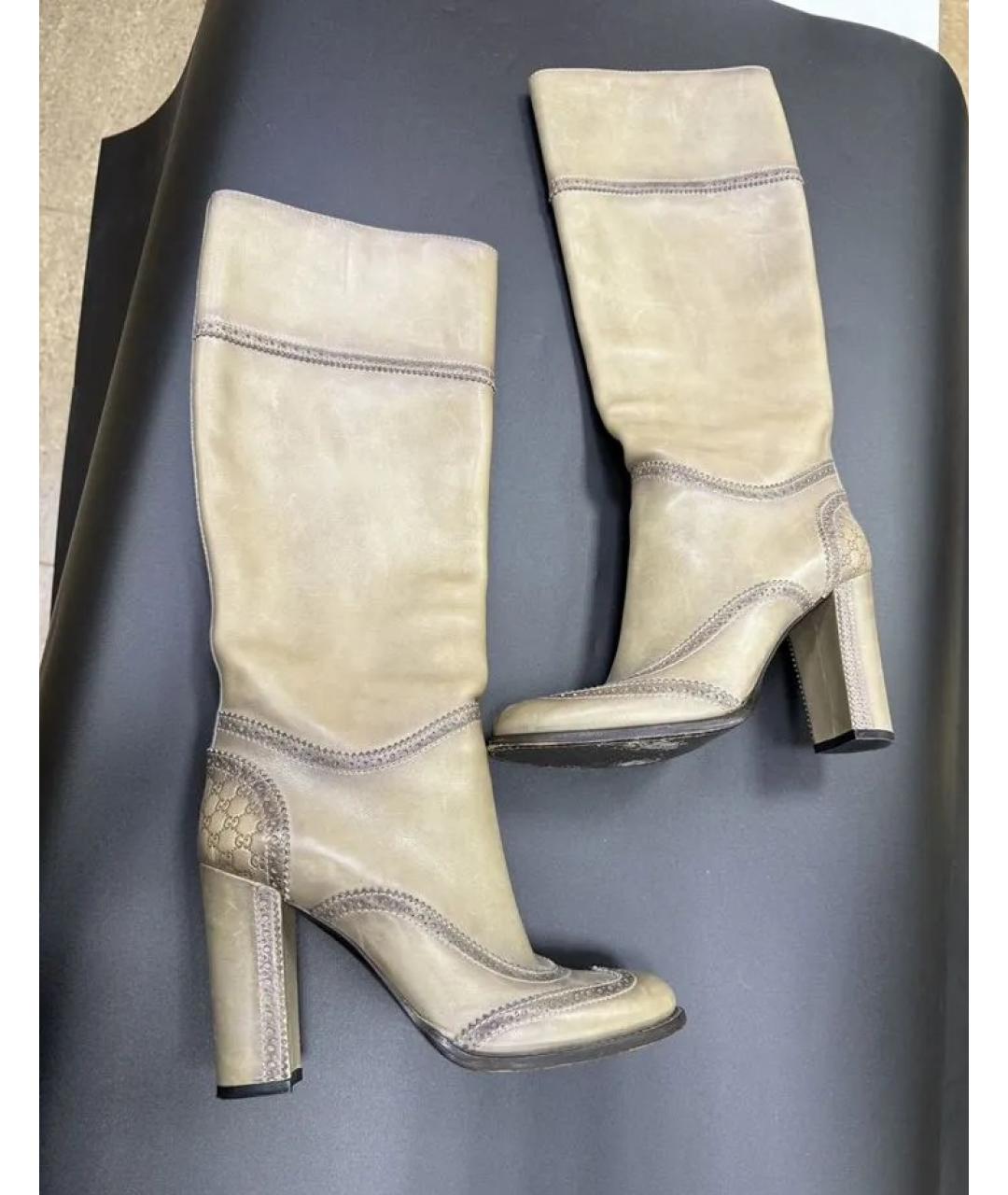 GUCCI Бежевые кожаные сапоги, фото 10