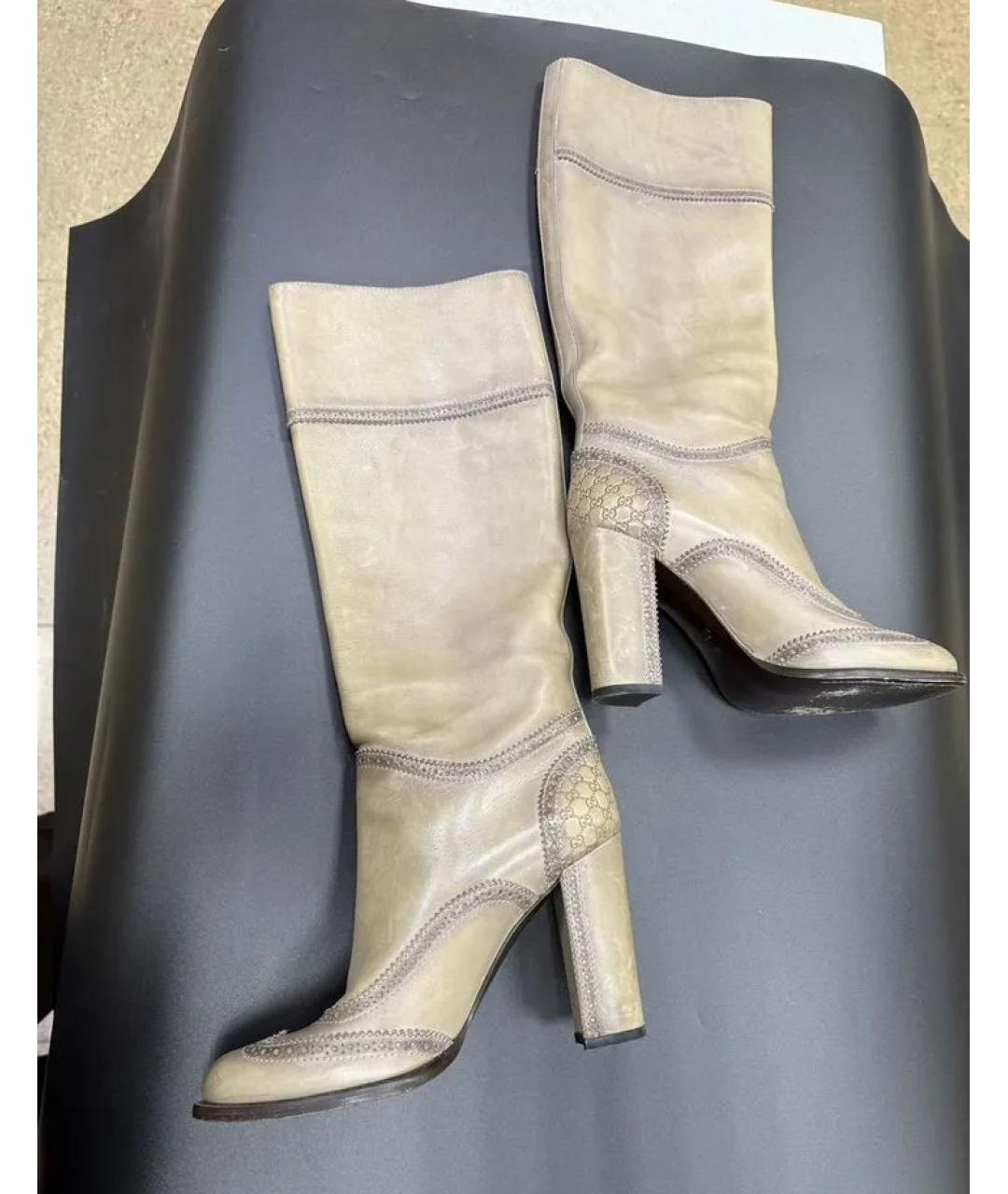 GUCCI Бежевые кожаные сапоги, фото 3