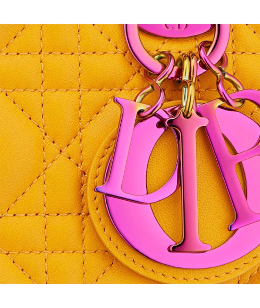 CHRISTIAN DIOR Желтая кожаная сумка тоут, фото 5