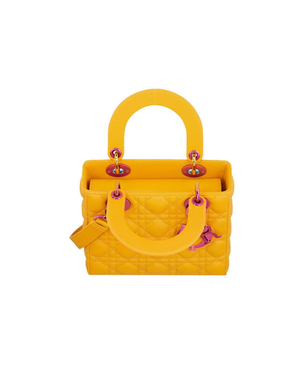 CHRISTIAN DIOR Желтая кожаная сумка тоут, фото 3