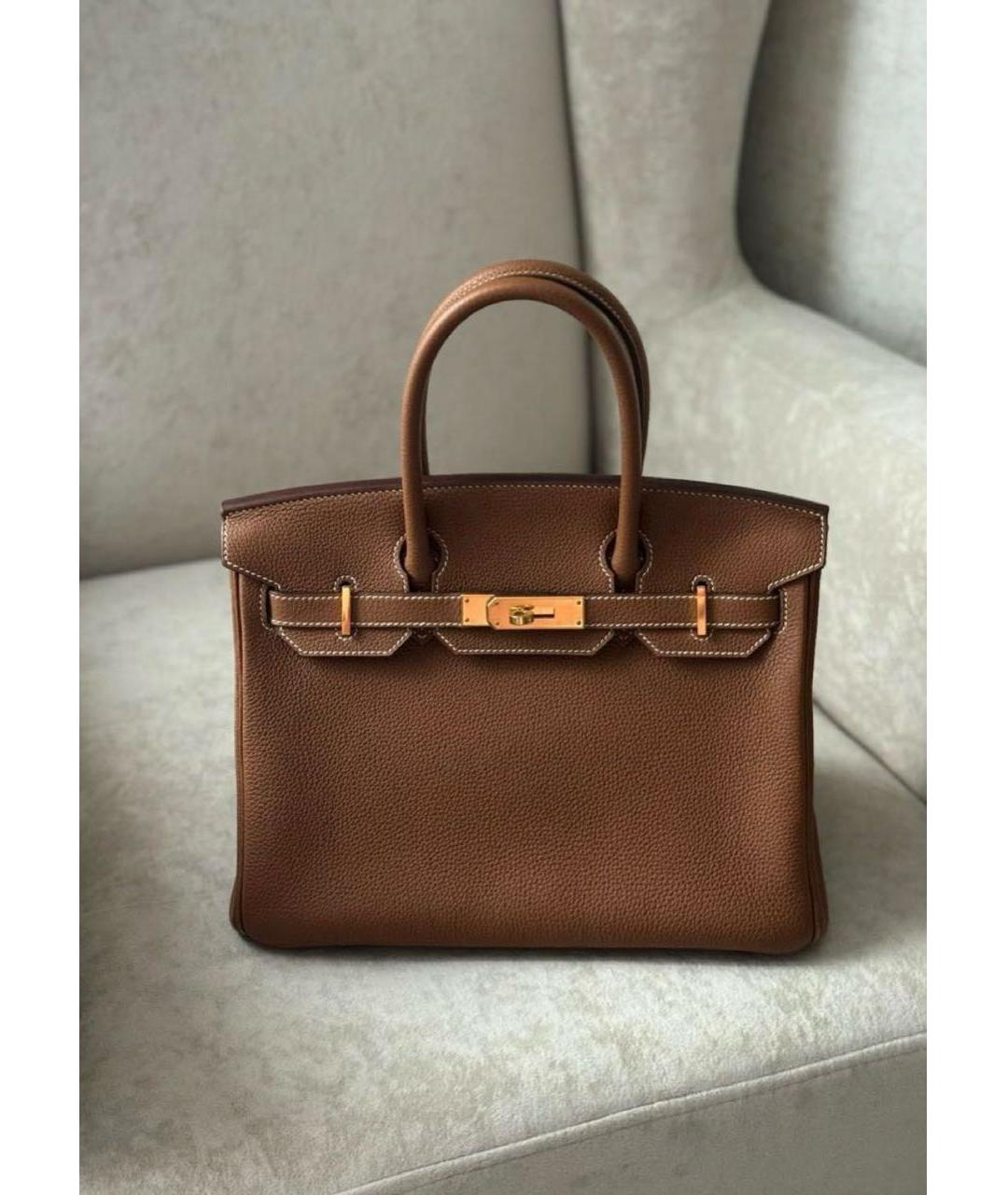 HERMES Коричневая кожаная сумка с короткими ручками, фото 8