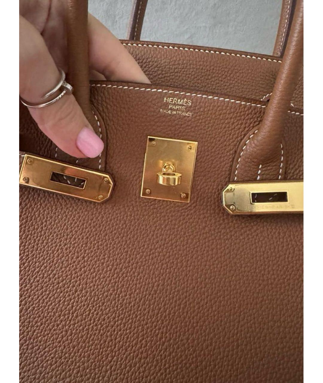 HERMES Коричневая кожаная сумка с короткими ручками, фото 6