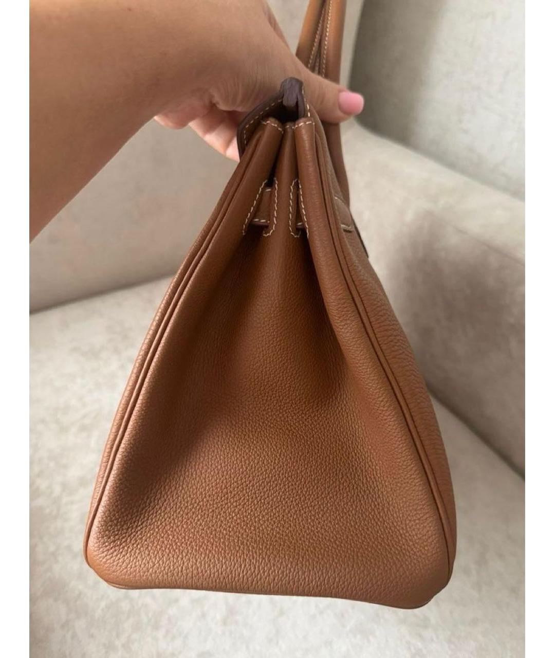 HERMES Коричневая кожаная сумка с короткими ручками, фото 5