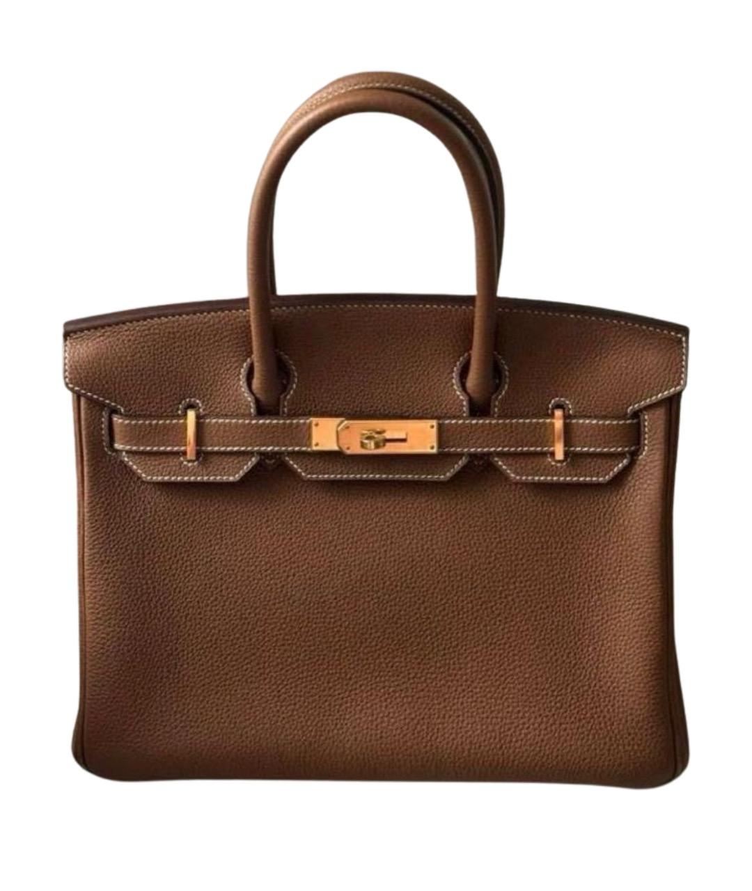 HERMES Коричневая кожаная сумка с короткими ручками, фото 1