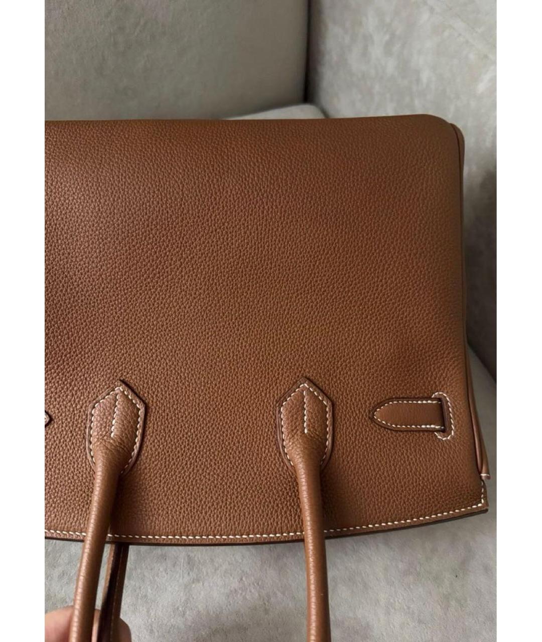 HERMES Коричневая кожаная сумка с короткими ручками, фото 4