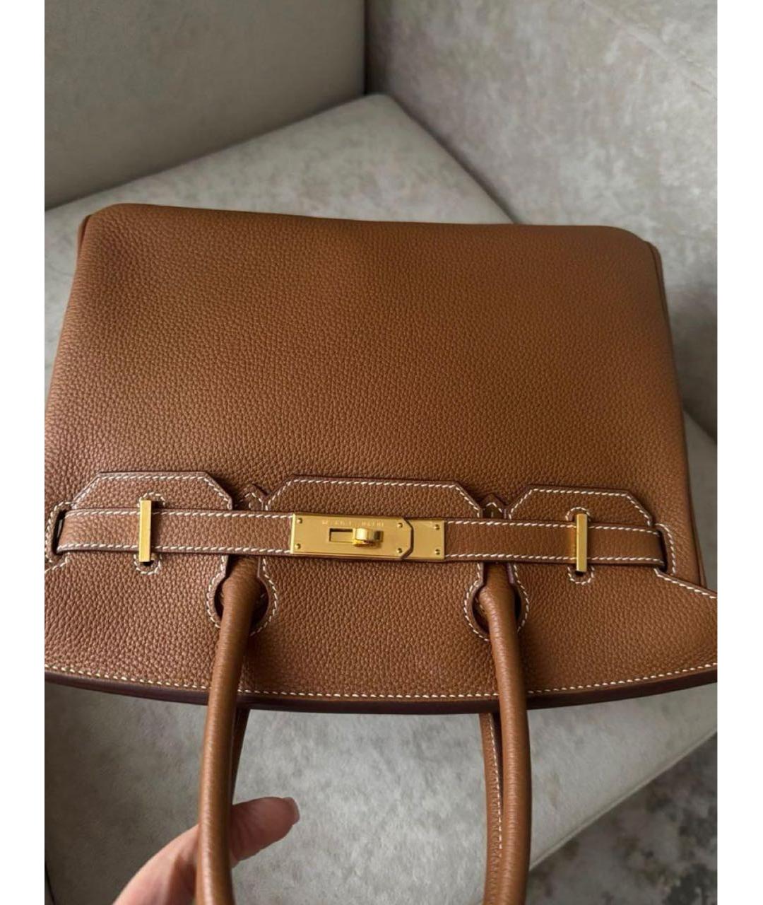 HERMES Коричневая кожаная сумка с короткими ручками, фото 3