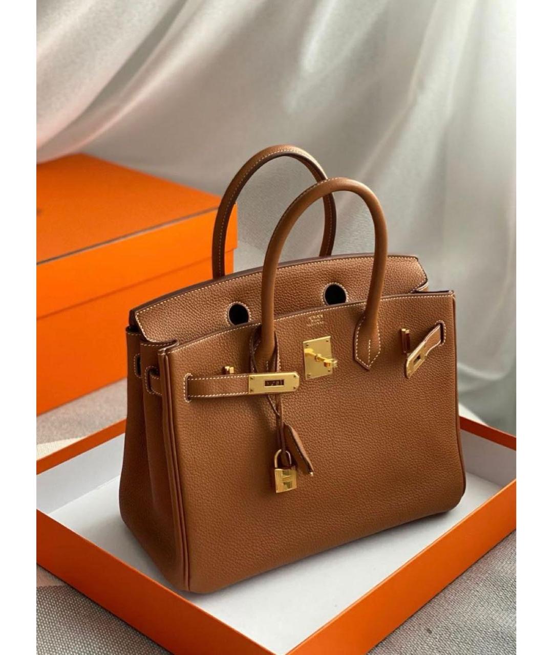 HERMES Коричневая кожаная сумка с короткими ручками, фото 7