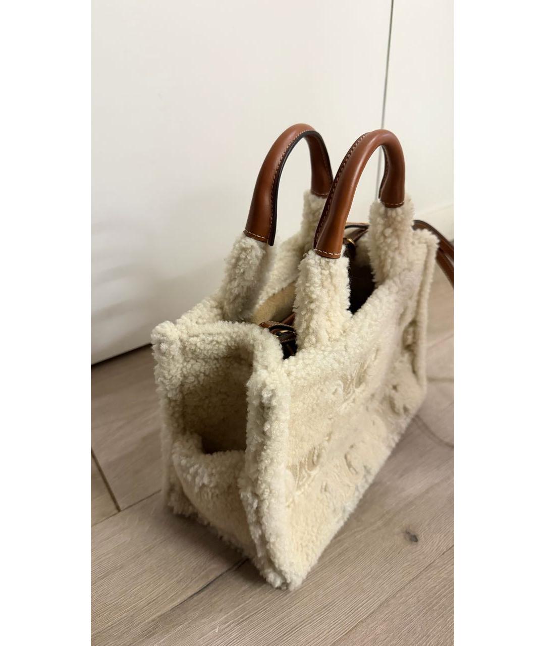 CELINE Бежевая шерстяная сумка тоут, фото 2