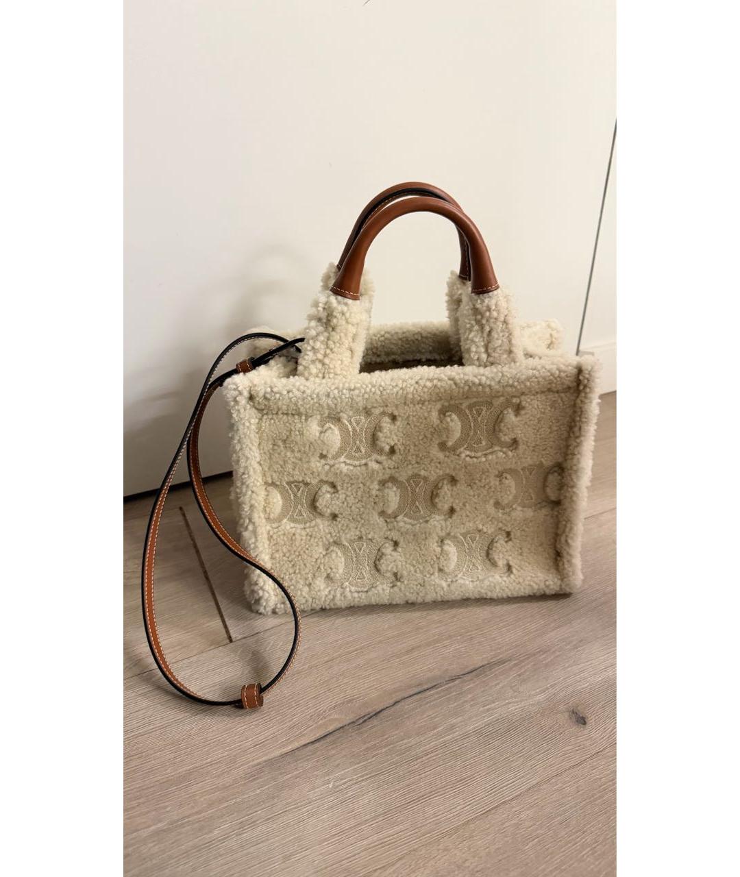 CELINE Бежевая шерстяная сумка тоут, фото 3