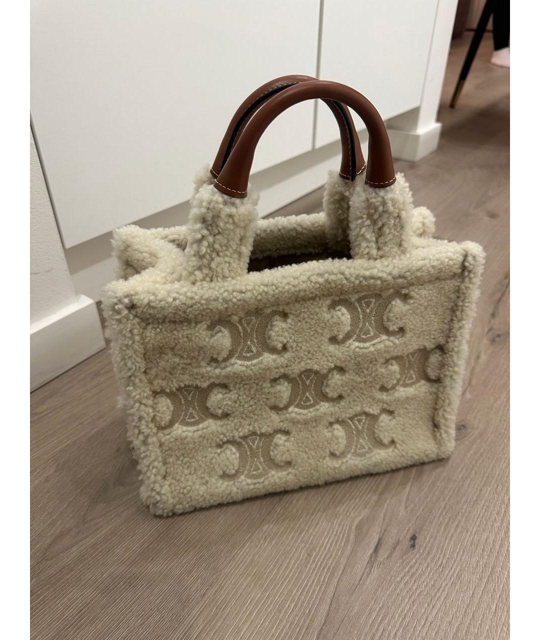 CELINE Бежевая шерстяная сумка тоут, фото 5