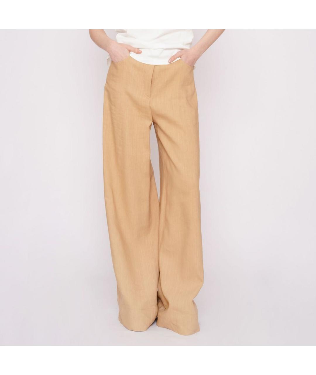 ALBERTA FERRETTI Горчичные льняные брюки широкие, фото 4