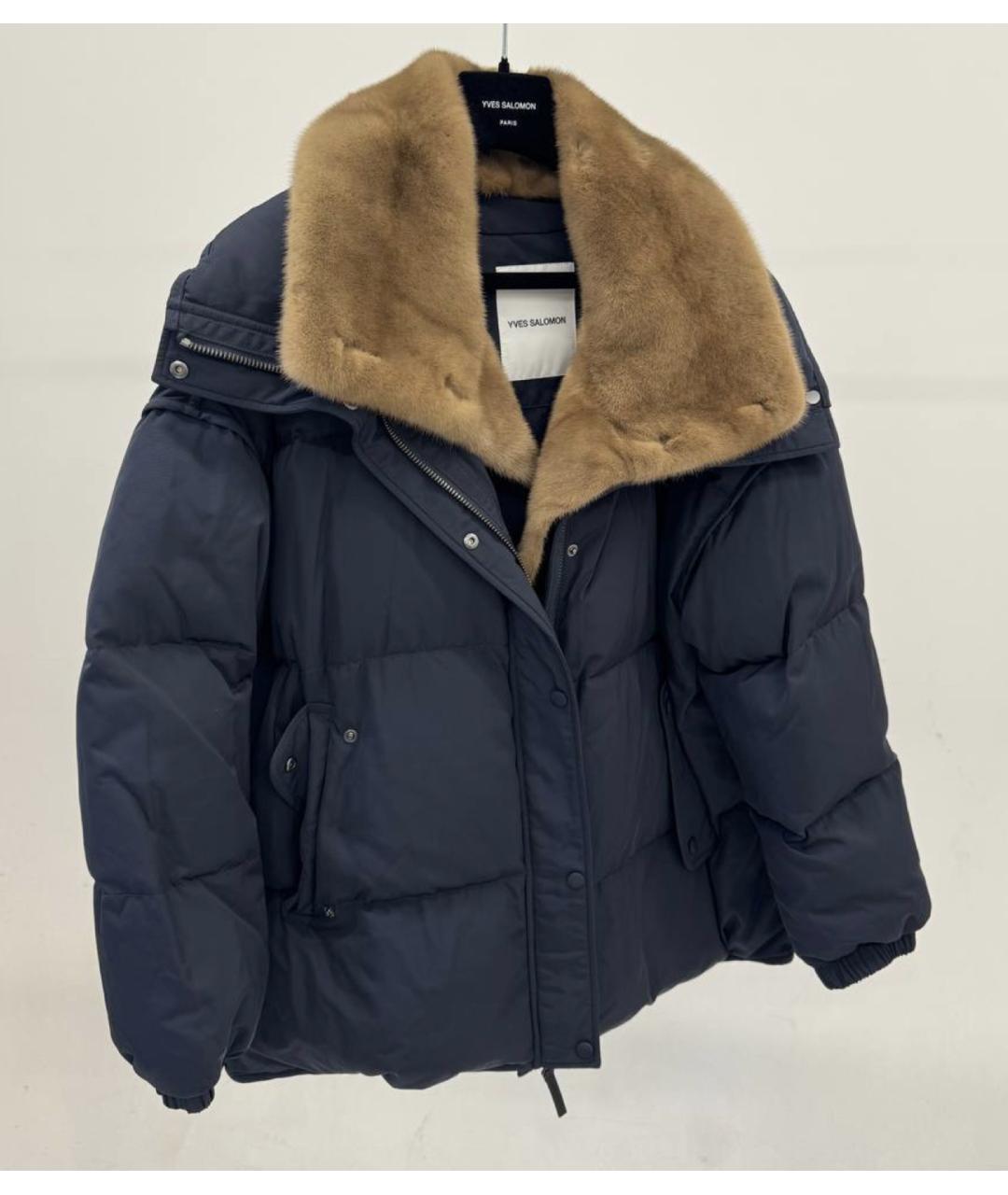 YVES SALOMON Темно-синяя полиэстеровая куртка, фото 3