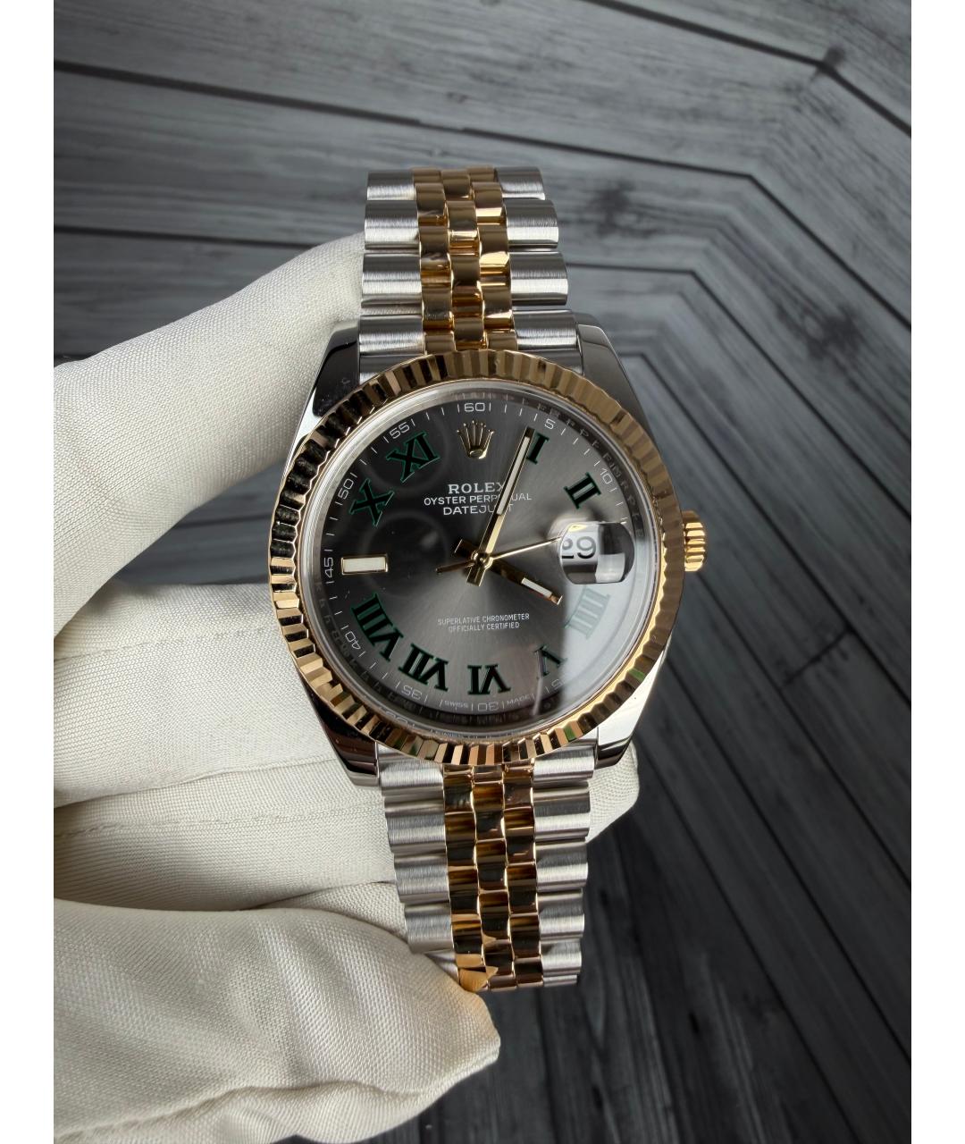 ROLEX Серые часы из желтого золота, фото 4