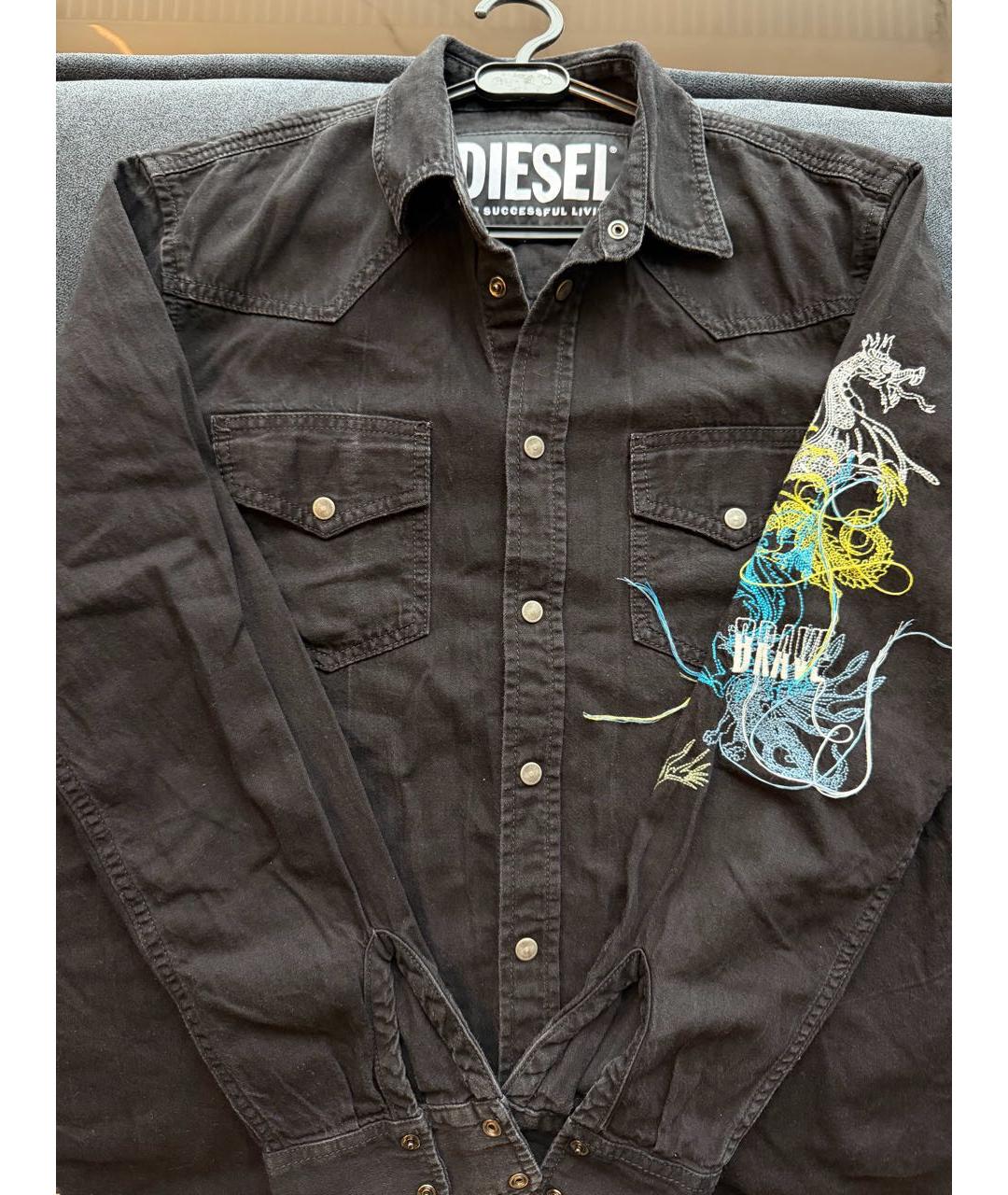 DIESEL BLACK GOLD Черная хлопковая кэжуал рубашка, фото 4