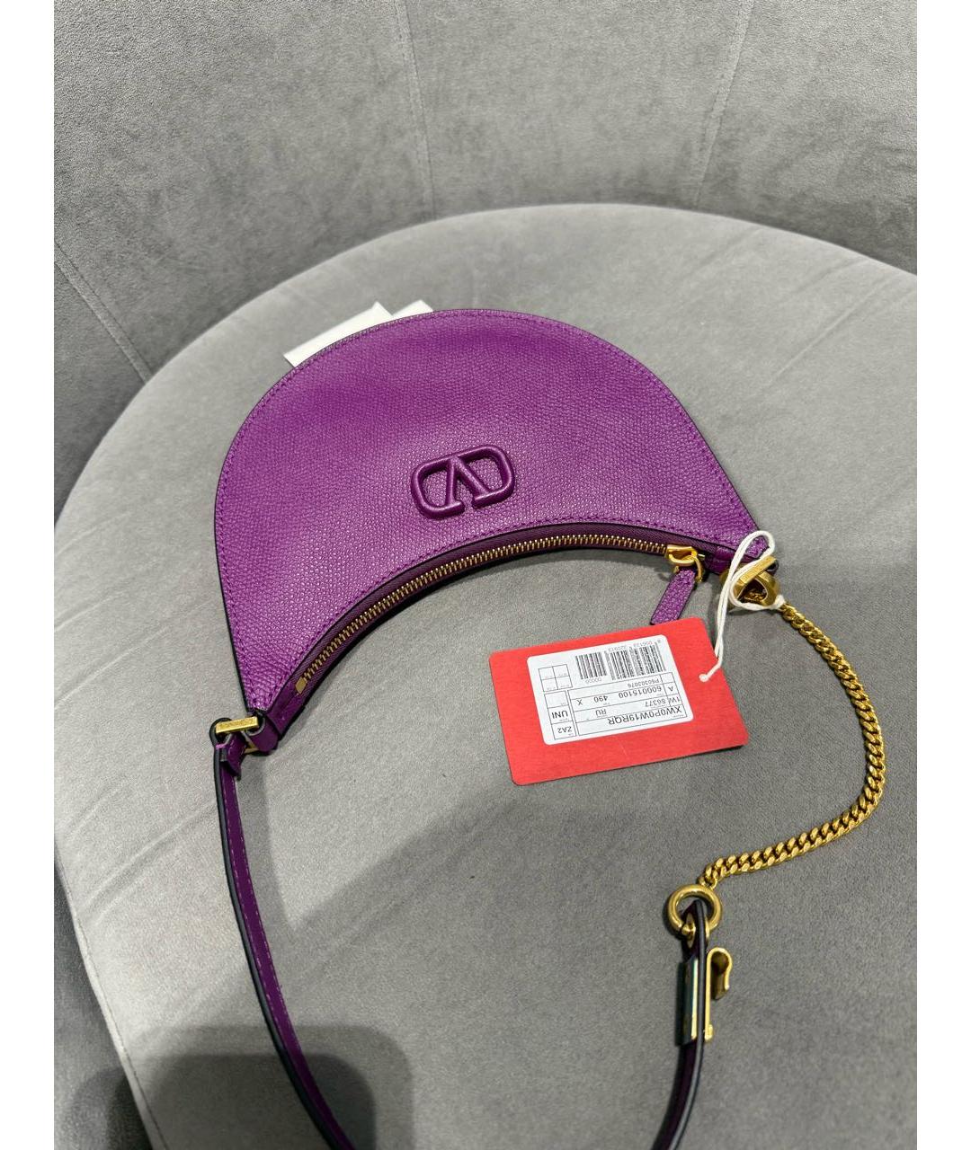 VALENTINO Фиолетовая кожаная сумка через плечо, фото 4