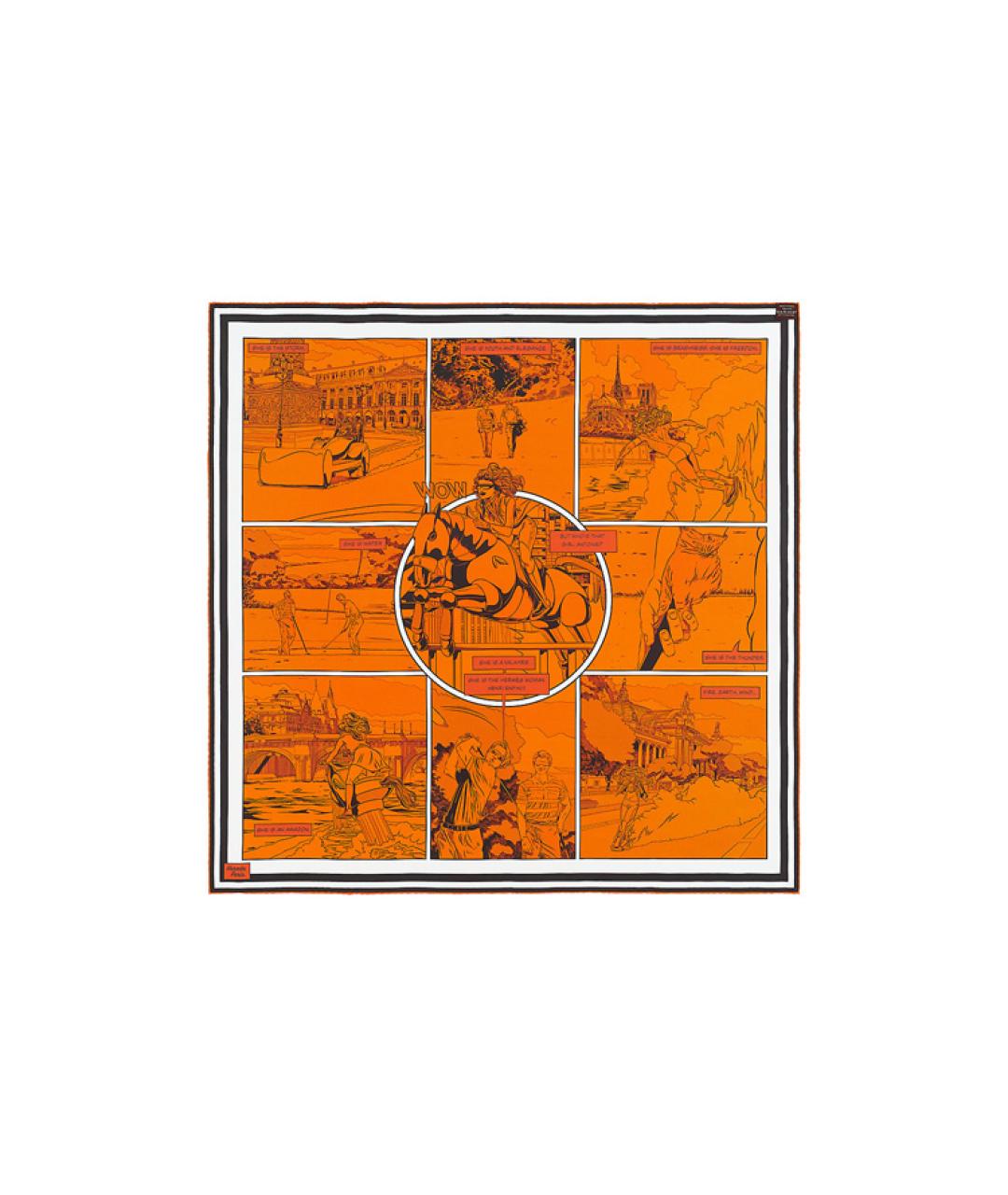 HERMES Оранжевый шелковый платок, фото 2