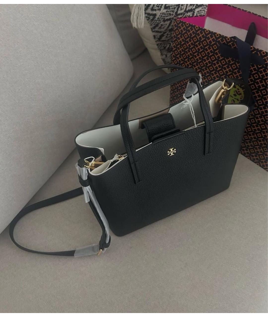 TORY BURCH Черная кожаная сумка тоут, фото 6