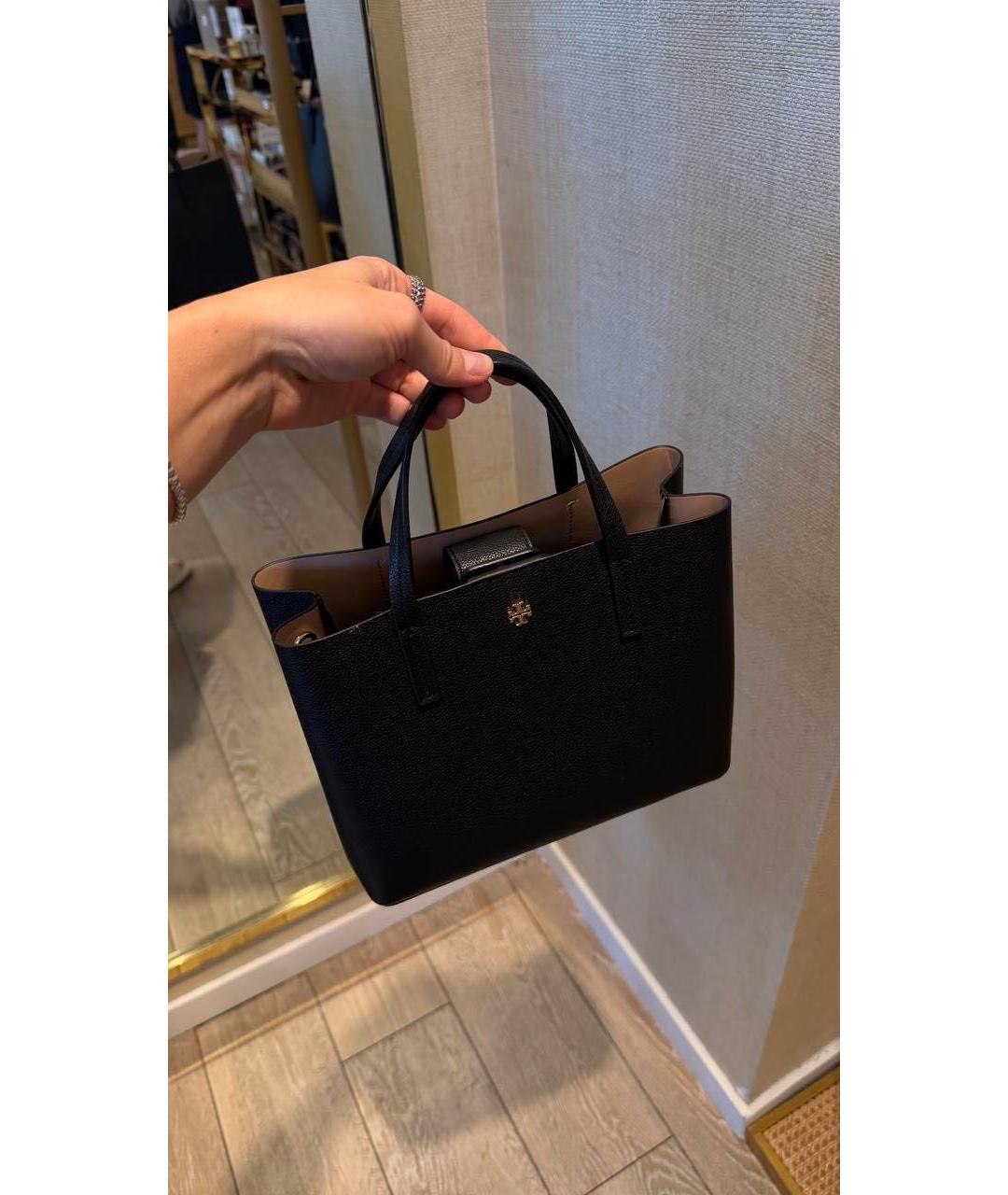 TORY BURCH Черная кожаная сумка тоут, фото 7