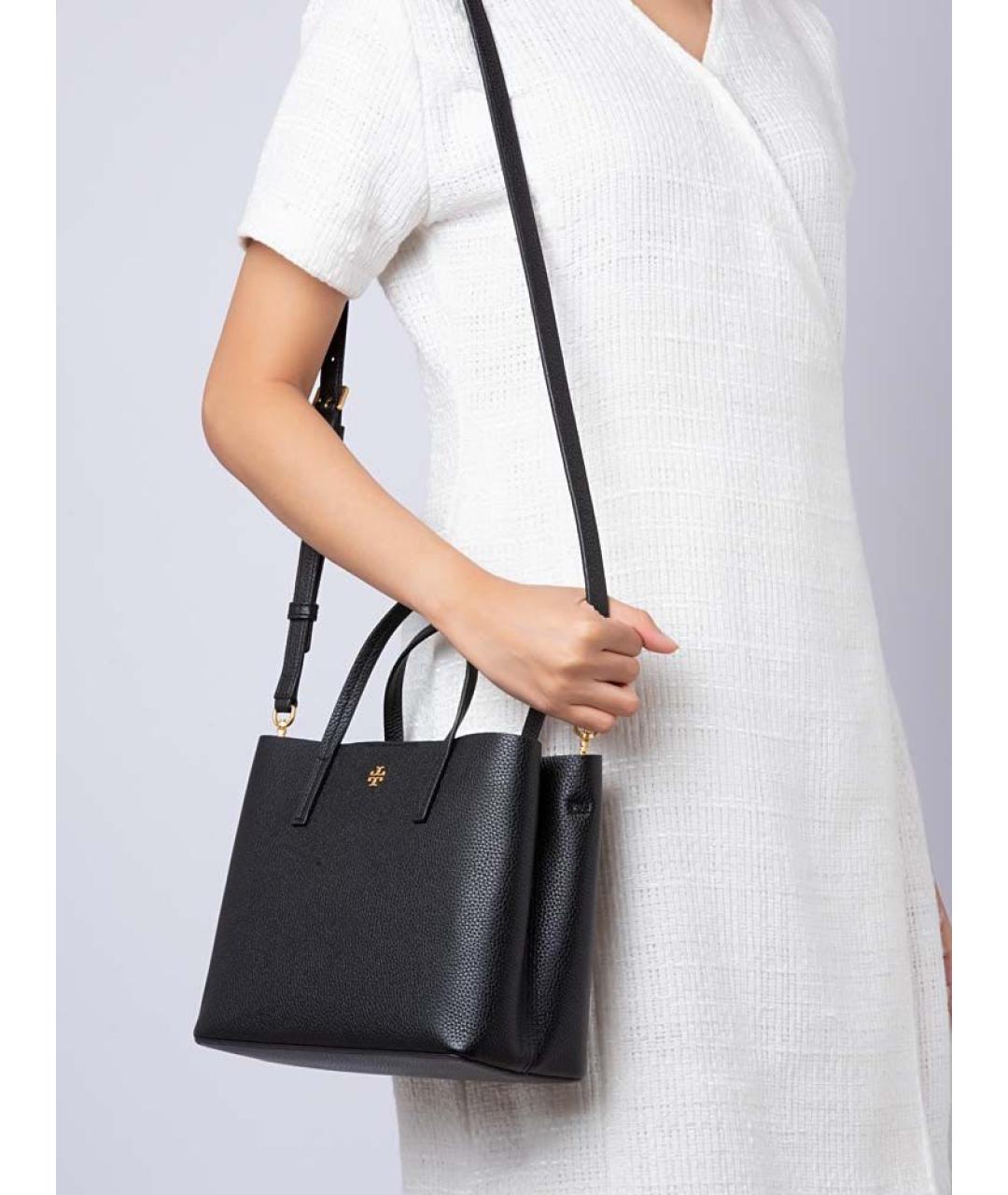 TORY BURCH Черная кожаная сумка тоут, фото 4