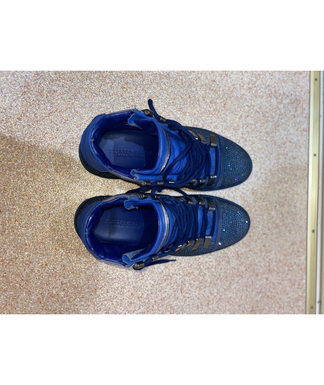 PHILIPP PLEIN Синие кожаные высокие кроссовки / кеды, фото 3