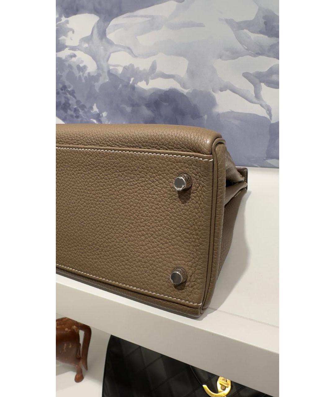 HERMES Коричневая кожаная сумка с короткими ручками, фото 7