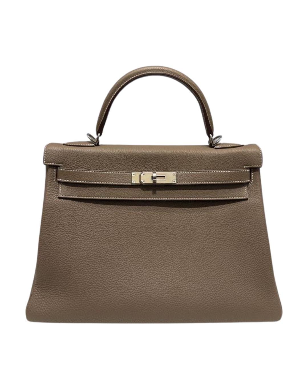 HERMES Коричневая кожаная сумка с короткими ручками, фото 1