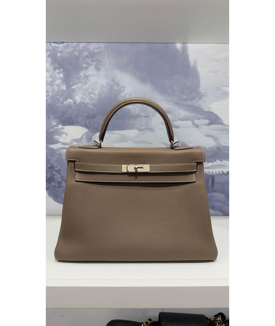HERMES Коричневая кожаная сумка с короткими ручками, фото 8