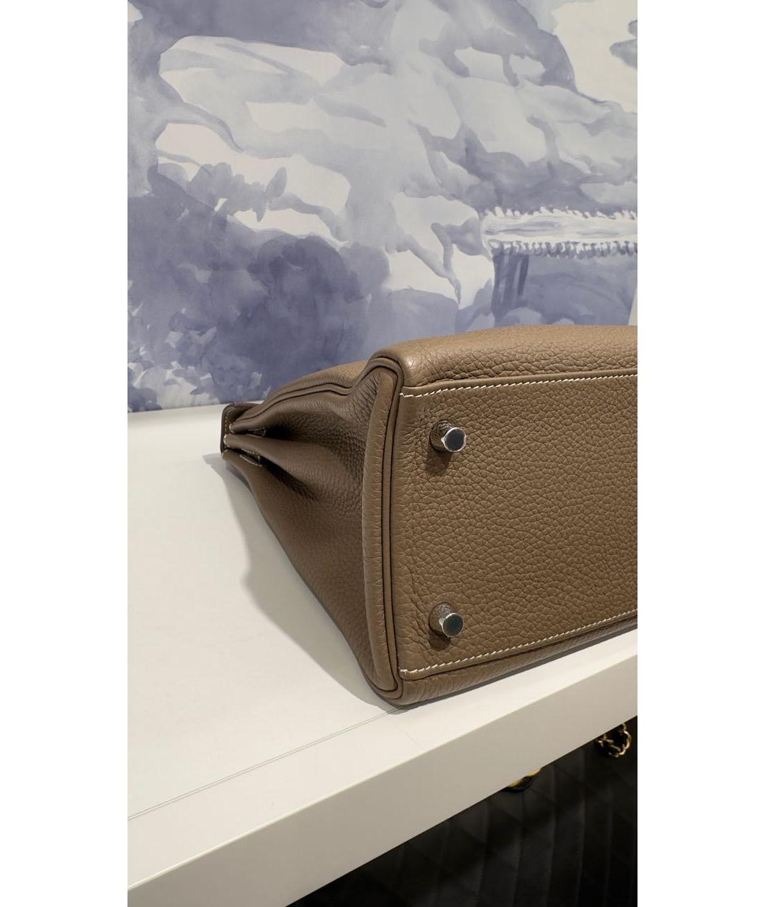 HERMES Коричневая кожаная сумка с короткими ручками, фото 6