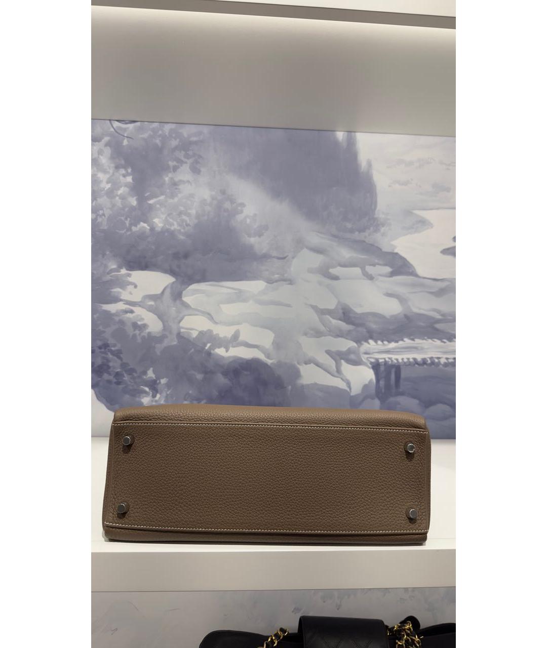 HERMES Коричневая кожаная сумка с короткими ручками, фото 5