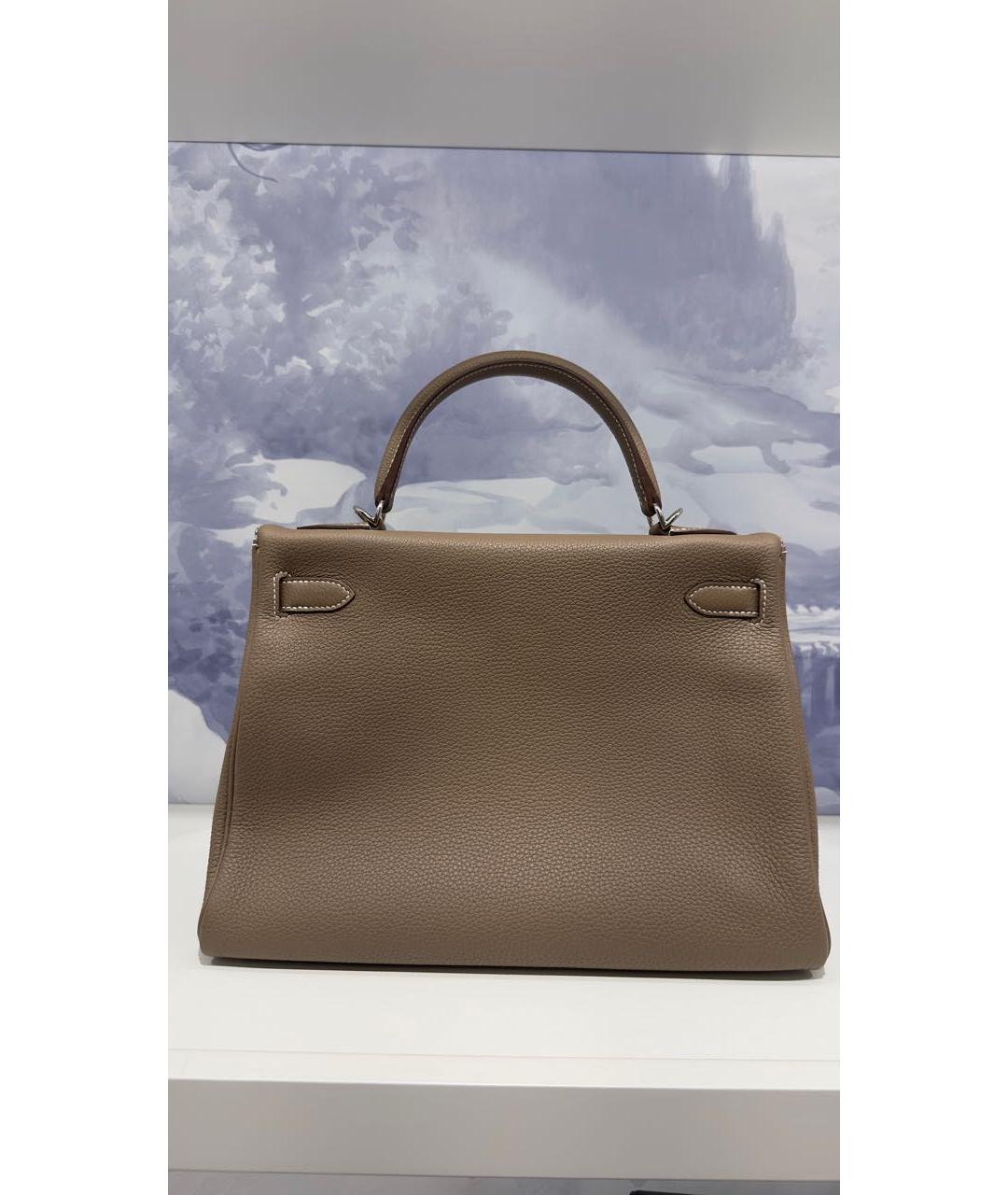 HERMES Коричневая кожаная сумка с короткими ручками, фото 3