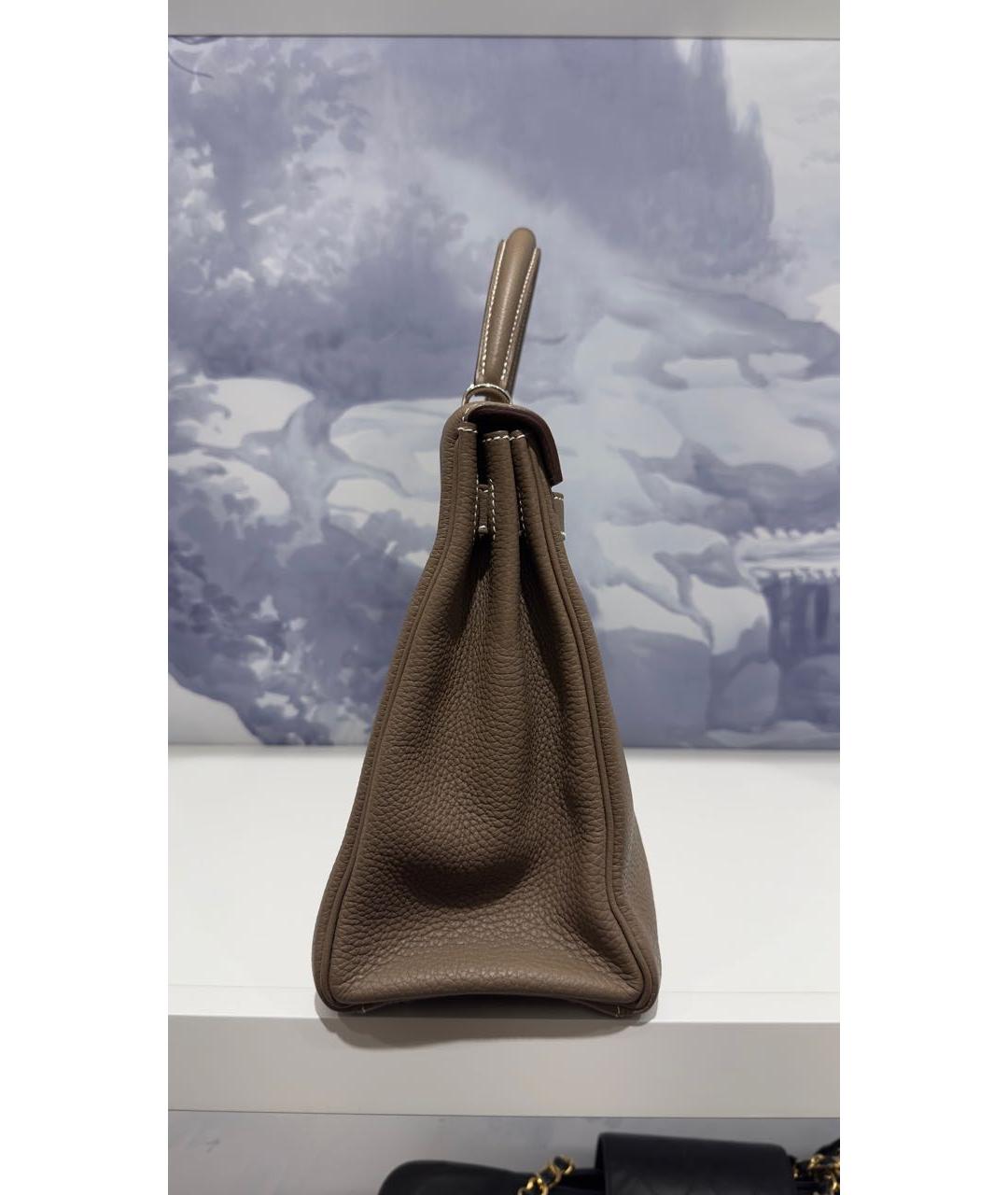 HERMES Коричневая кожаная сумка с короткими ручками, фото 4