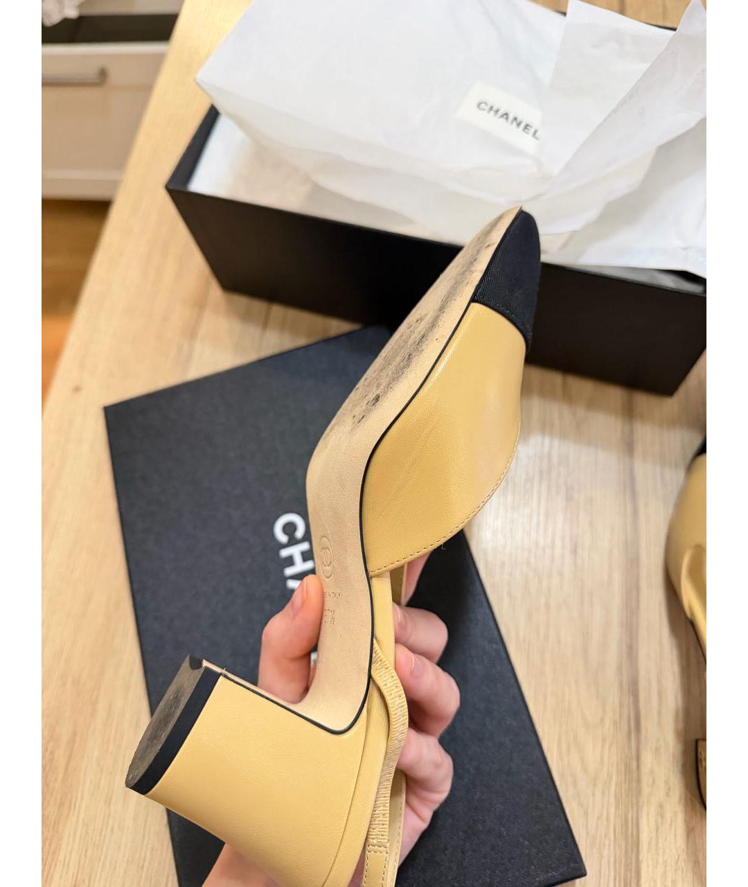 CHANEL Бежевые кожаные туфли, фото 4