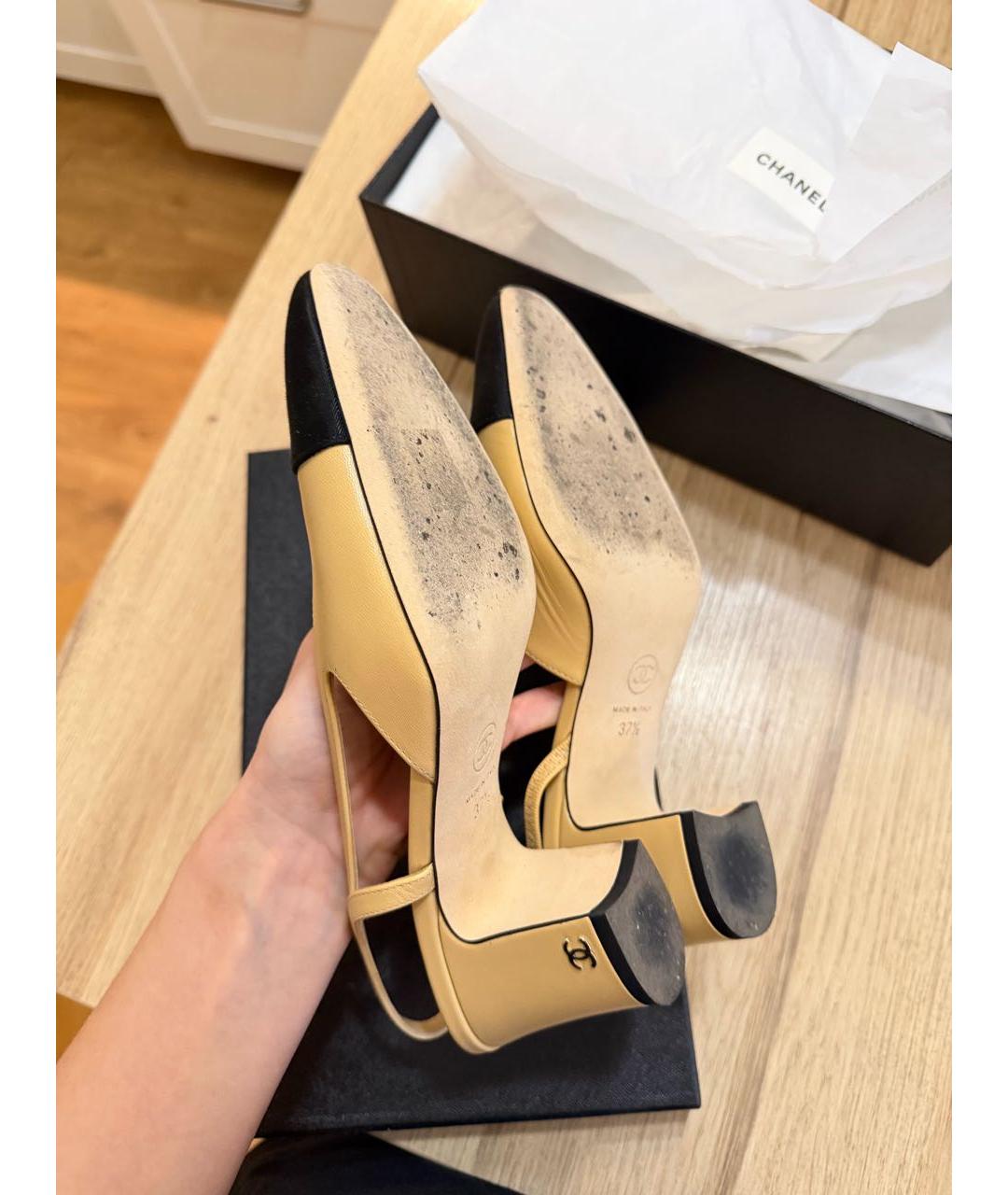 CHANEL Бежевые кожаные туфли, фото 5
