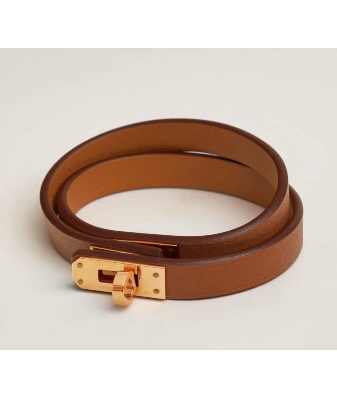 HERMES Золотой кожаный браслет, фото 6