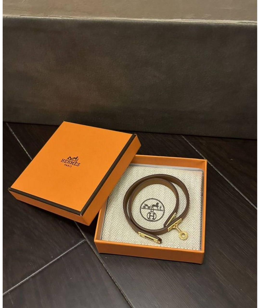 HERMES Золотой кожаный браслет, фото 4