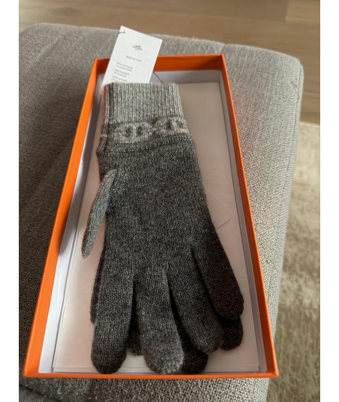 HERMES Серые шерстяные перчатки, фото 3