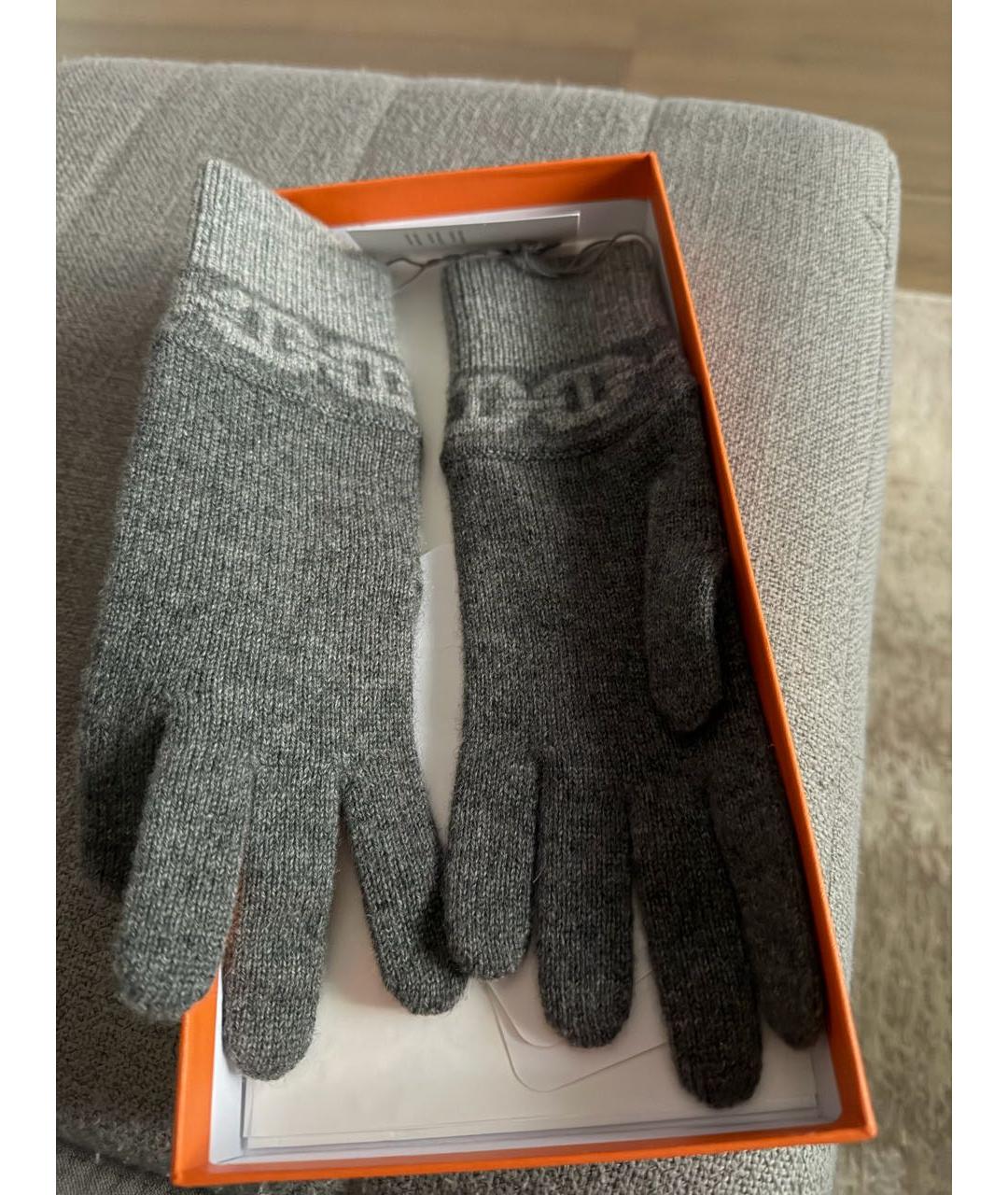 HERMES Серые шерстяные перчатки, фото 2